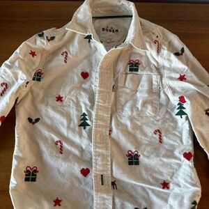 Mini Boden Holiday Blanket with Red and Green Motifs